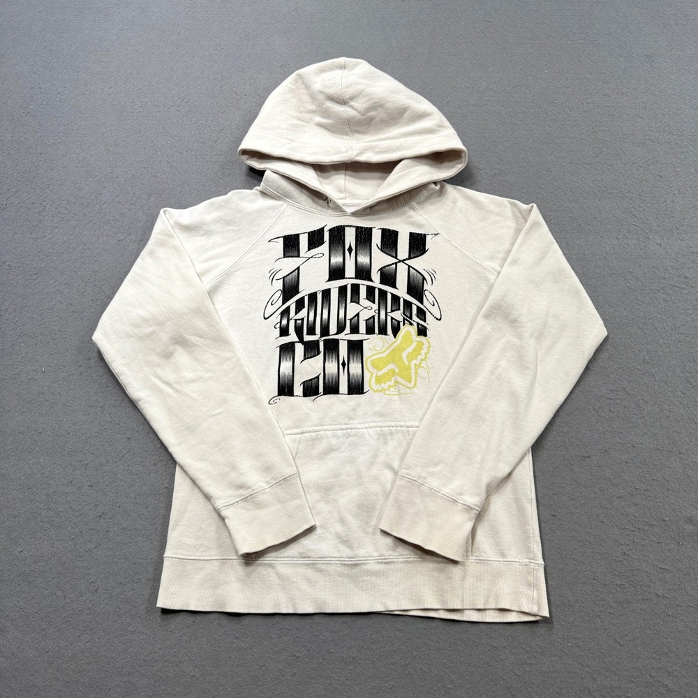 Fox Racing Hoodie Women's Large White‎ Fleece Graphic Sweatshirt Streetwear Y2K